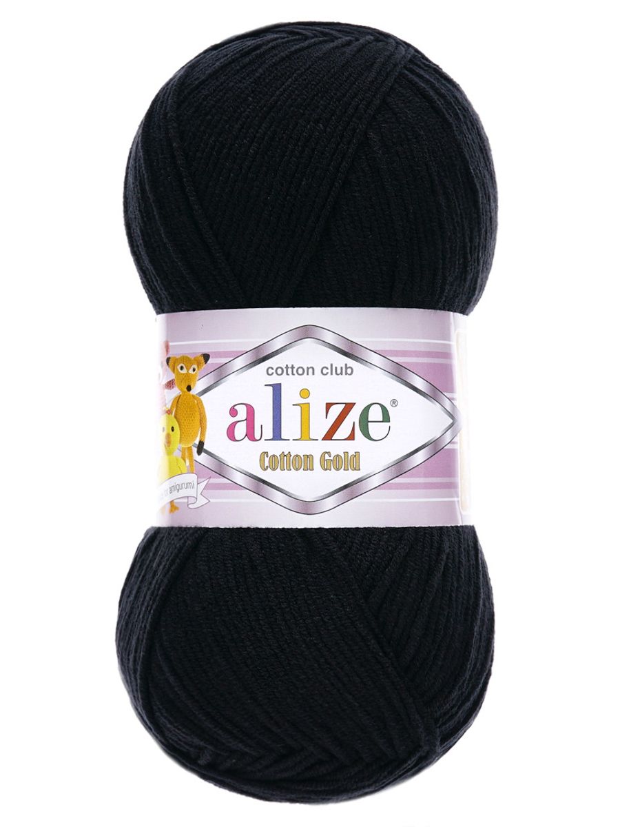 Пряжа Alize для теплой одежды пледов игрушек Cotton gold 100 гр 330 м 5 мотков 60 черный - фото 4