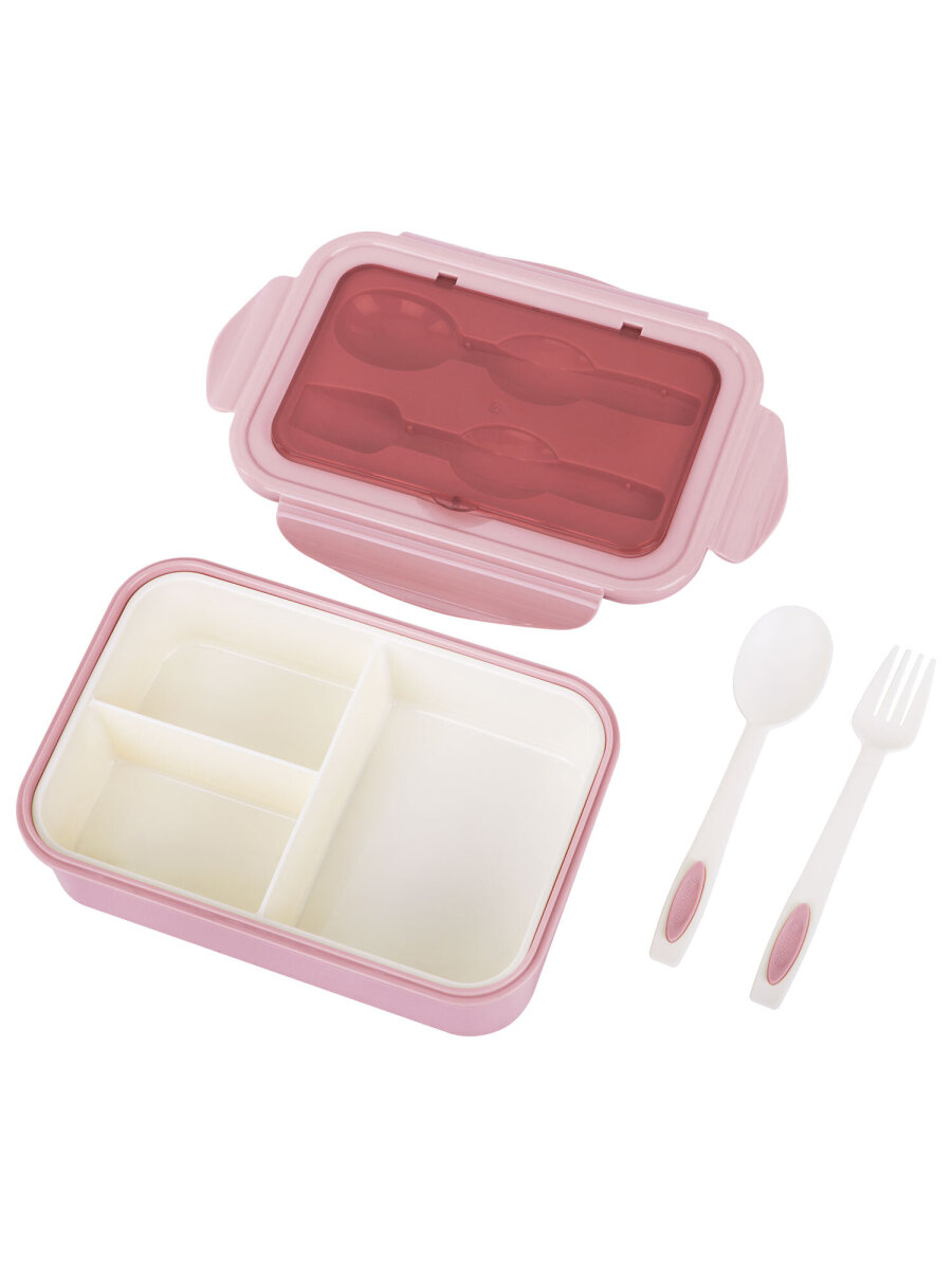 Ланч-бокс Joylux контейнер для еды с 4 отделениями и приборами 1,4 л 2 уровня 7х21х14 см - фото 16
