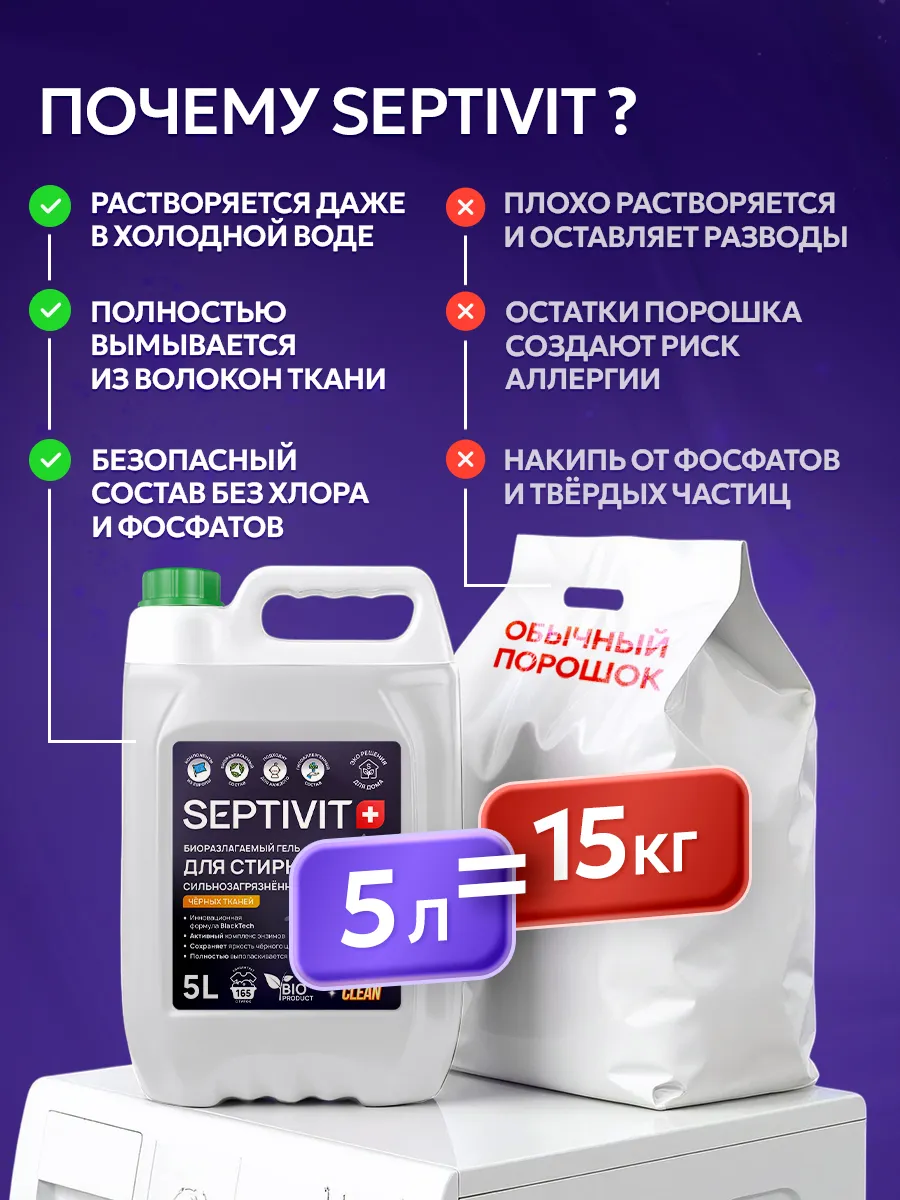Гель для стирки SEPTIVIT Extra Clean для черного 5 л - фото 7