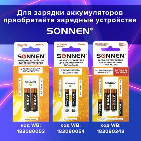 Батарейки аккумуляторные Sonnen АА пальчиковые 6 штук заряжаемые