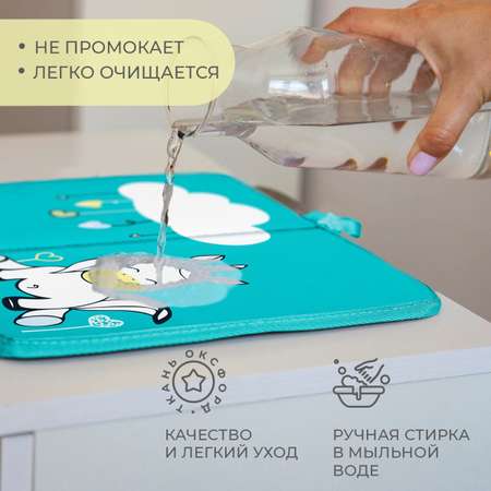 Коврик для переобувания Всё на местах складной антискользящий с принтом Единорог бирюзовый 30х36 см