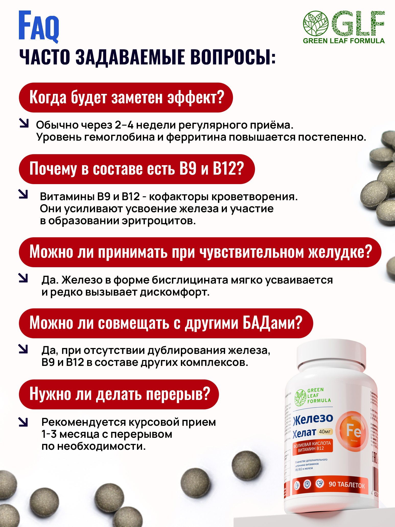 Железо хелат В12 В9 Green Leaf Formula витамины для женщин и мужчин - фото 13