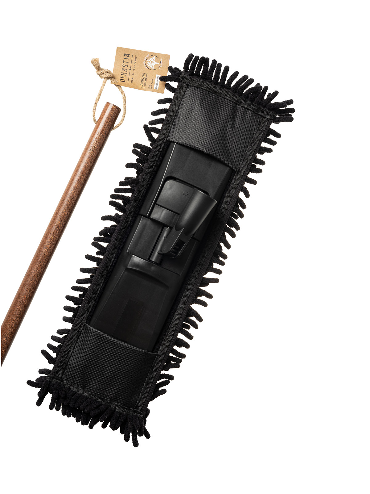 Швабра DeNASTIA Dark wood 43x13x120 см ручка из бука, насадка полиэстер L000049 - фото 5