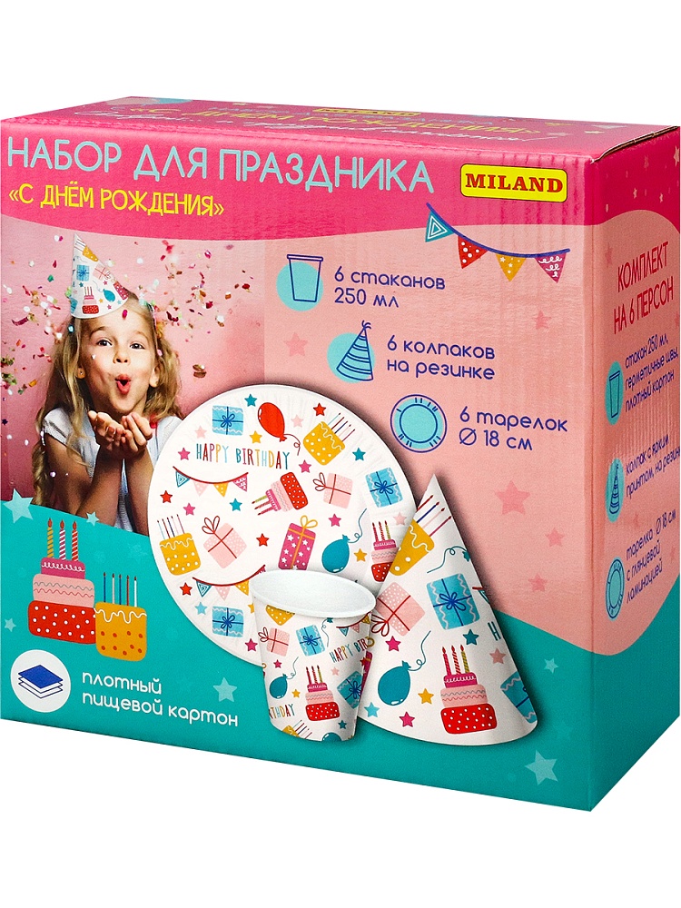 Набор посуды одноразовой для праздника Miland "С днём рождения" - фото 2