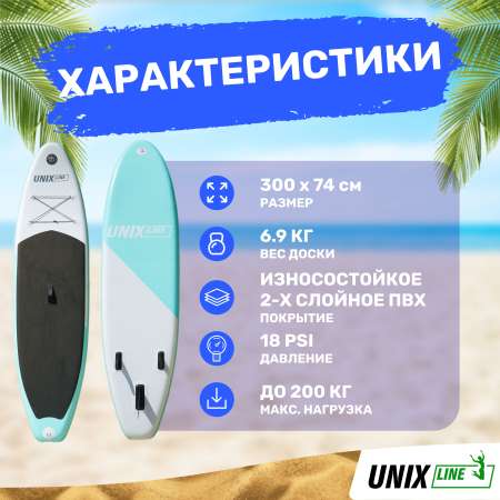SUP-борд Calm Lake 300 см UNIX line В рюкзаке в комплекте весло 3 плавника насос с монометром