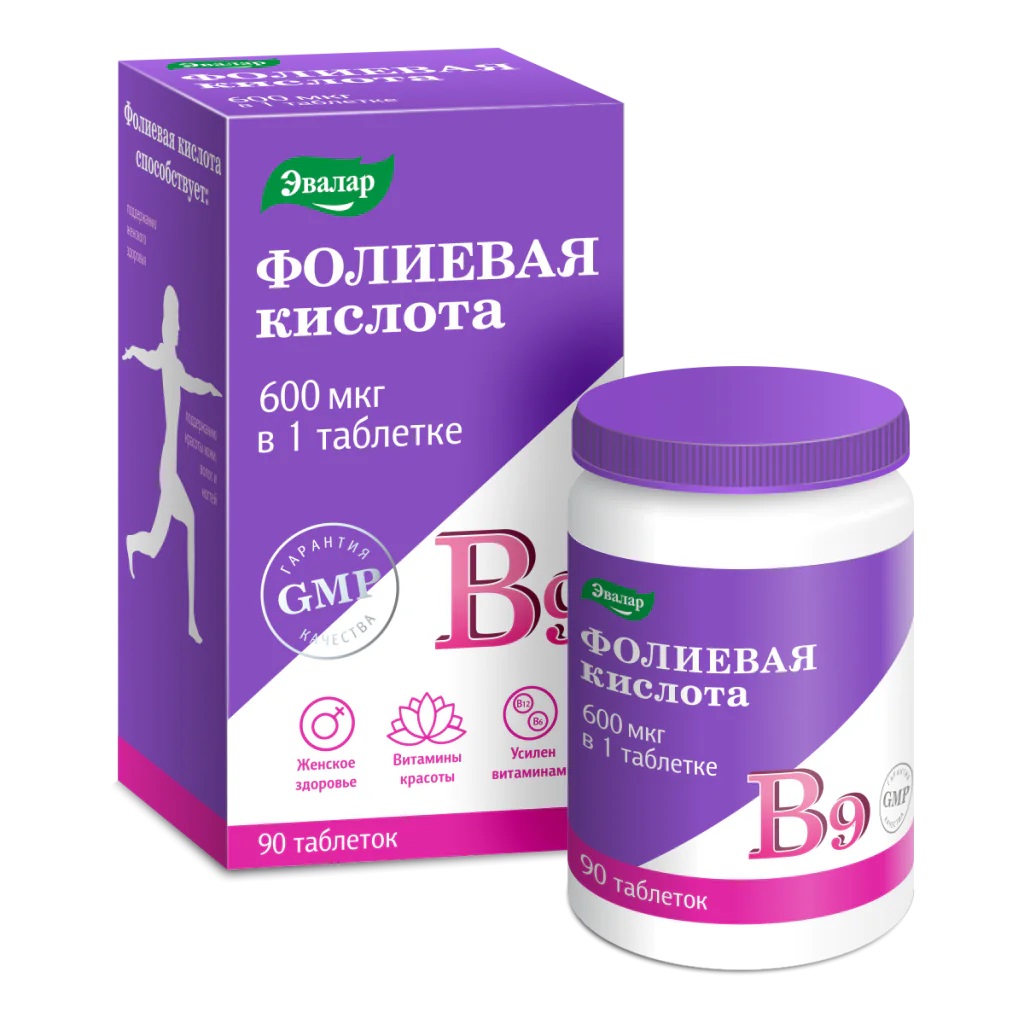 БАД Эвалар Фолиевая кислота с витаминами В12 и В6 90 таблеток - фото 1