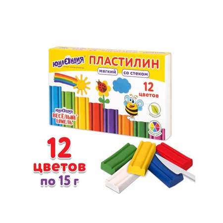 Пластилин Юнландия восковой 12 цв.