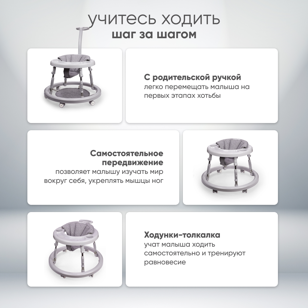 Ходунки детские для мальчиков и девочек Solmax складные, каталка для малышей серая - фото 6