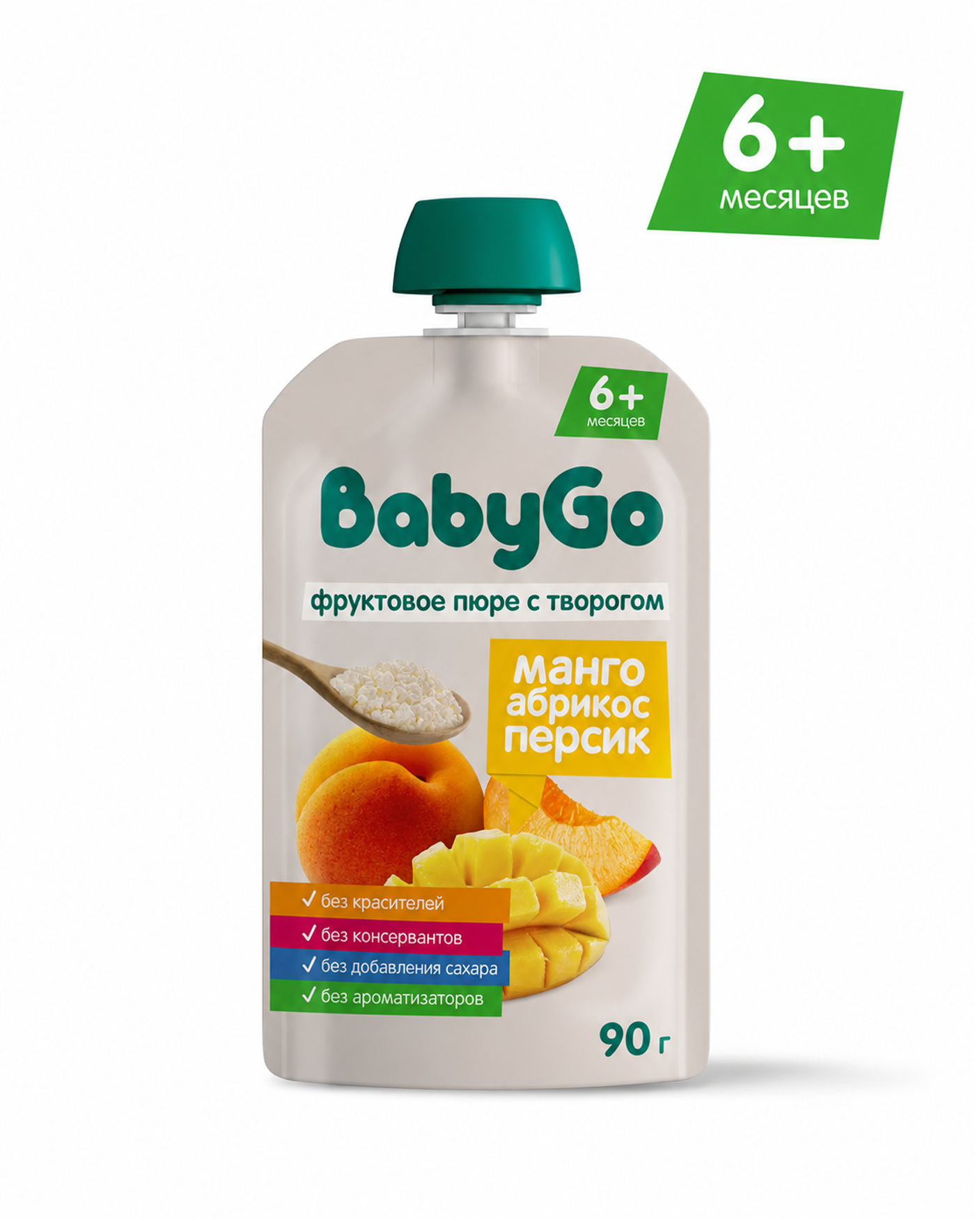 Пюре BabyGo с творогом манго абрикосом и персиком с 6 мес 90 г - фото 1