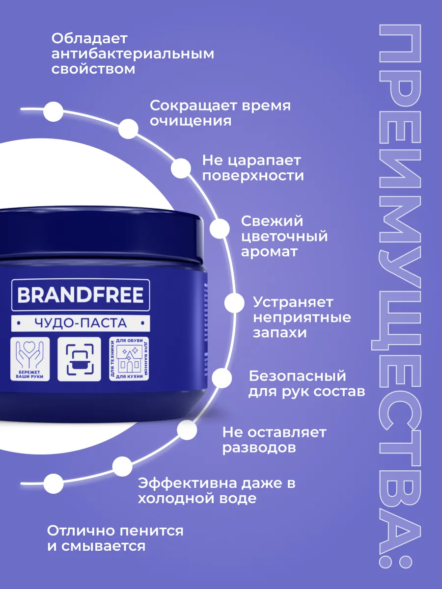 Комплект «‎Я твое средство для всего» BRANDFREE кислородный отбеливатель 1 кг + чистящая паста для уборки 500 г - фото 7