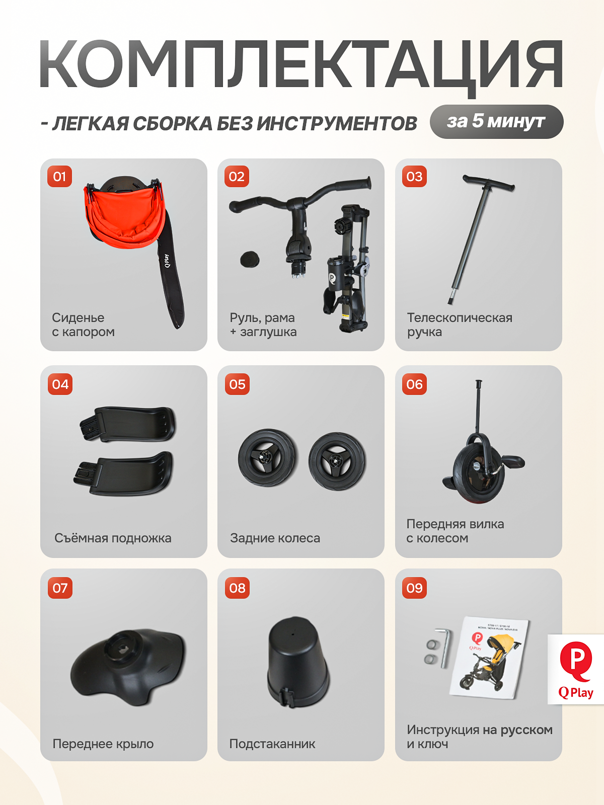 Трехколесный велосипед Q-Play 8 дюймов - фото 7