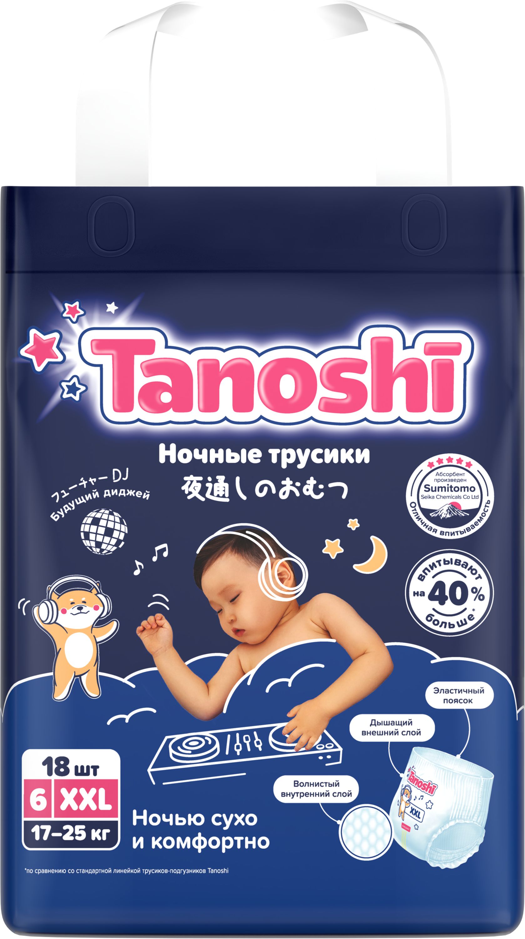 Трусики Tanoshi ночные XXL (17-25 кг) 18 шт. - фото 20