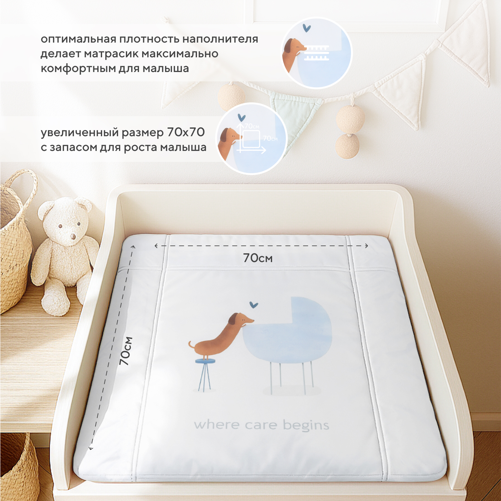 Матрас для пеленания Rant Doggy 70х70 oxford с сумкой - фото 3