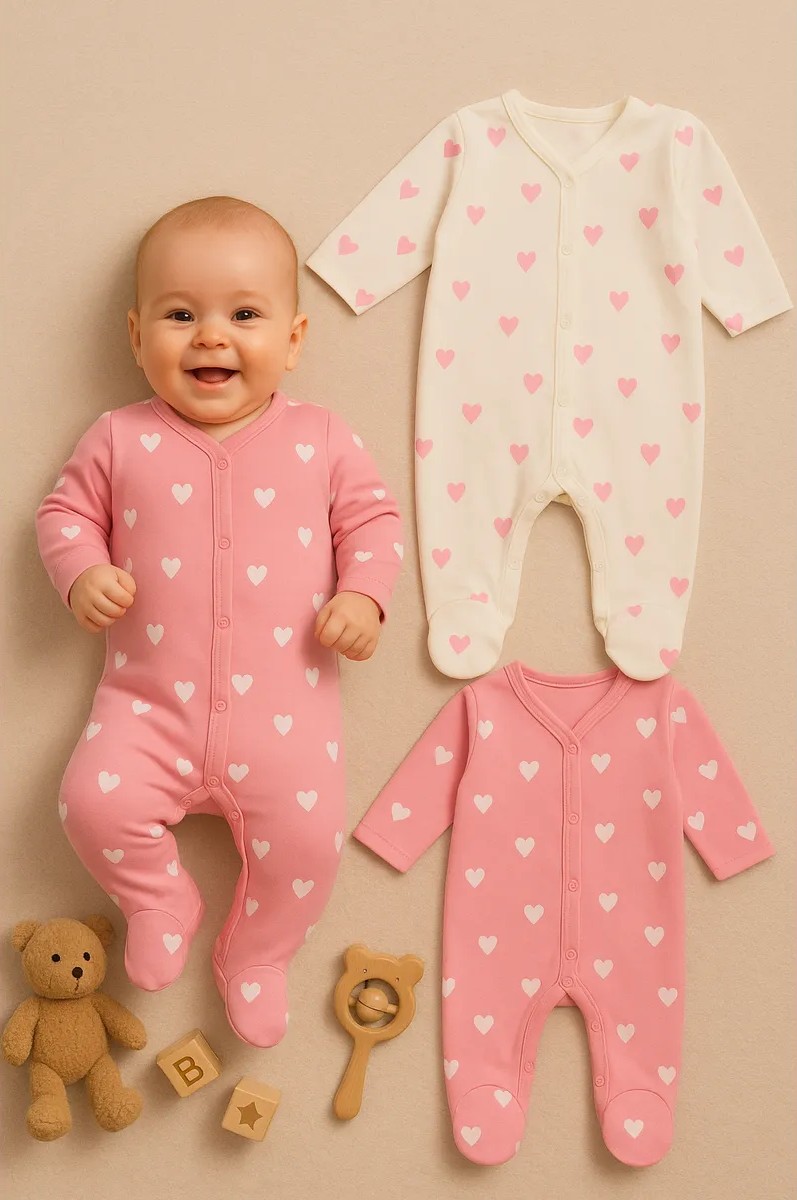 Комбинезон 2 шт Mark Formelle (Марк Формэль) 14005-2/сердечки на молоке +сердечки на розовом - фото 1