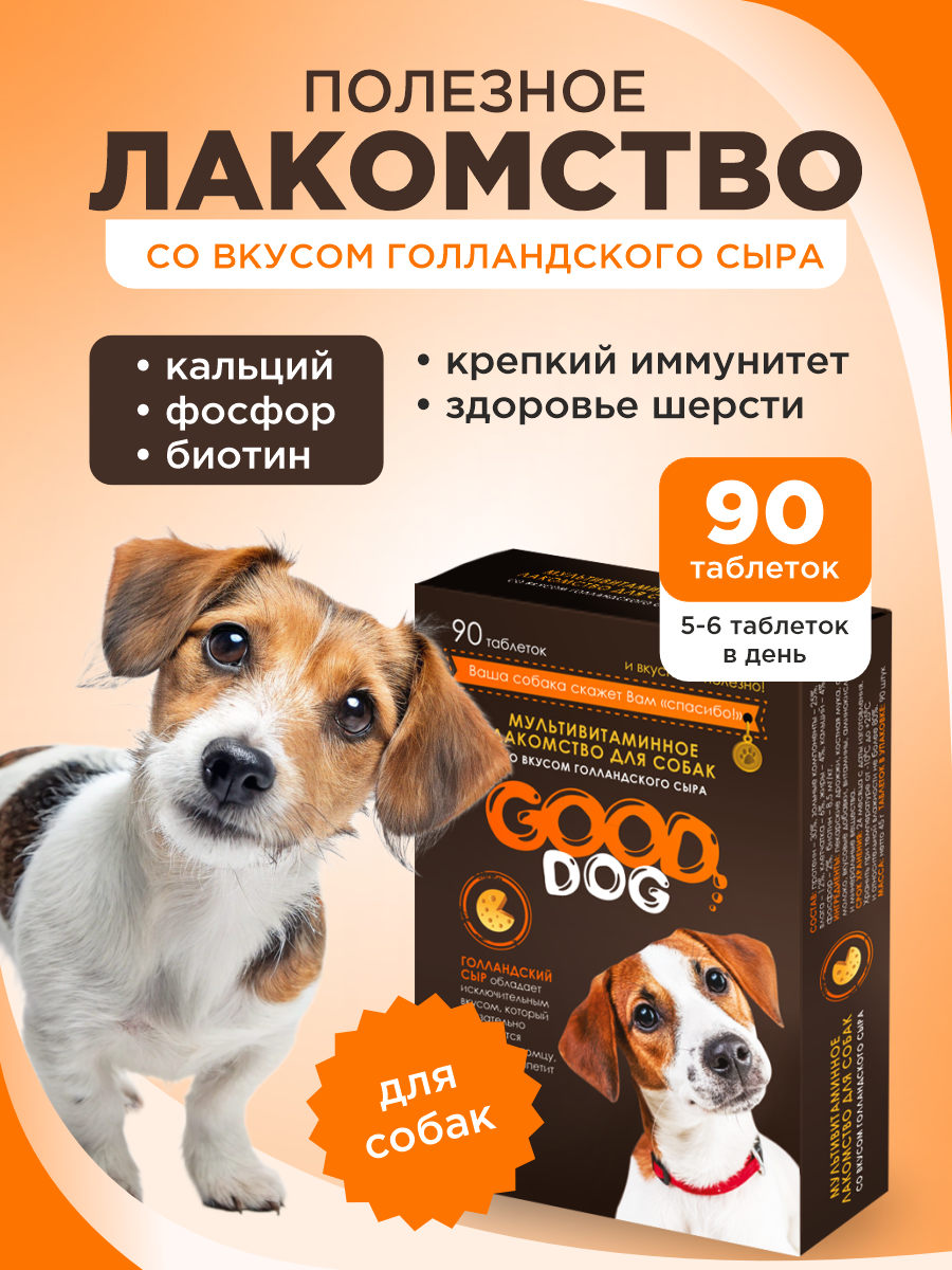 Полезное лакомство для собак GOODR DOG со вкусом голландского сыра 90 таб. - фото 1