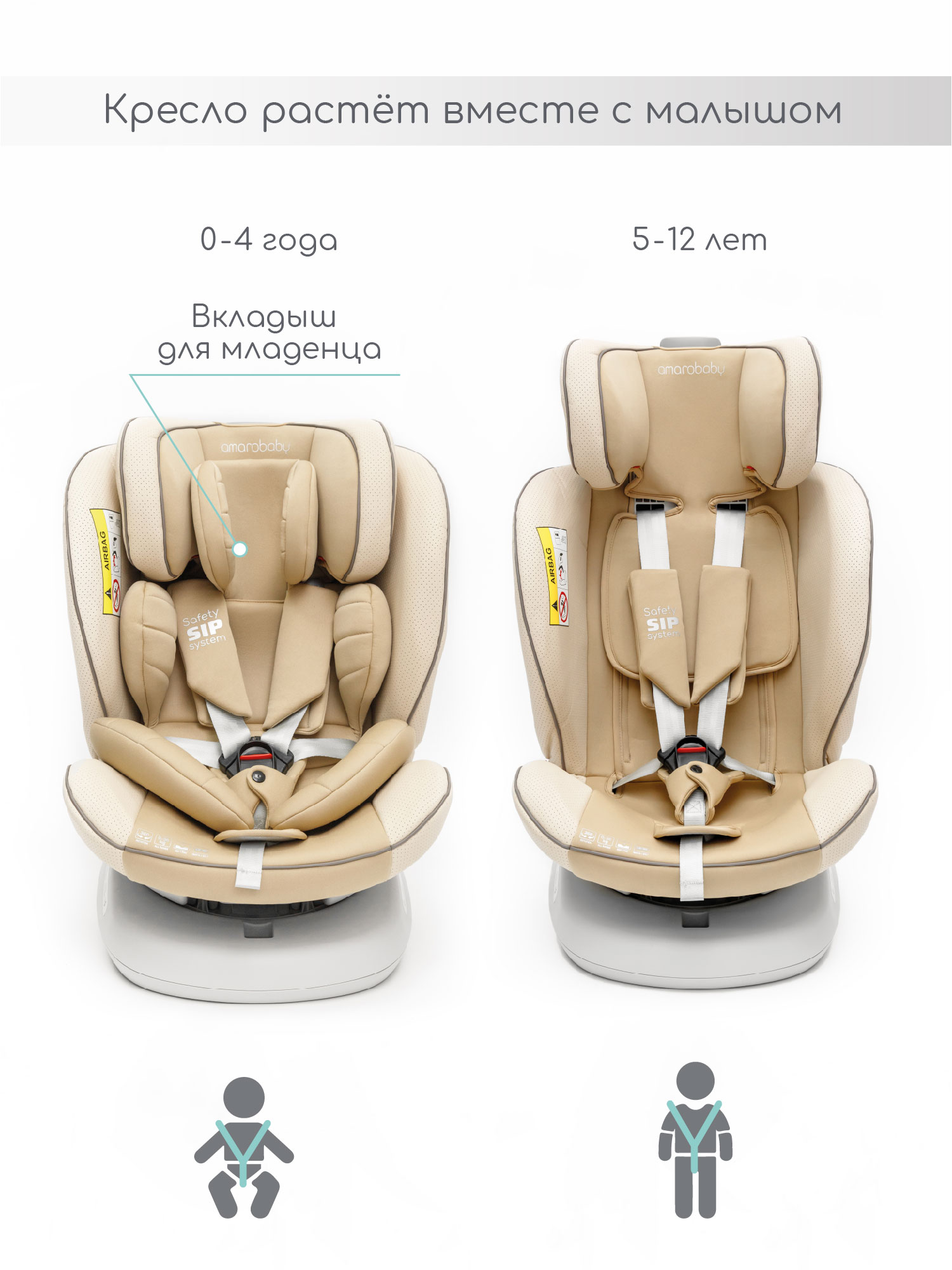 Автокресло Amarobaby Champion Isofix 0+/1/2/3 (0-36 кг) бежевый - фото 4