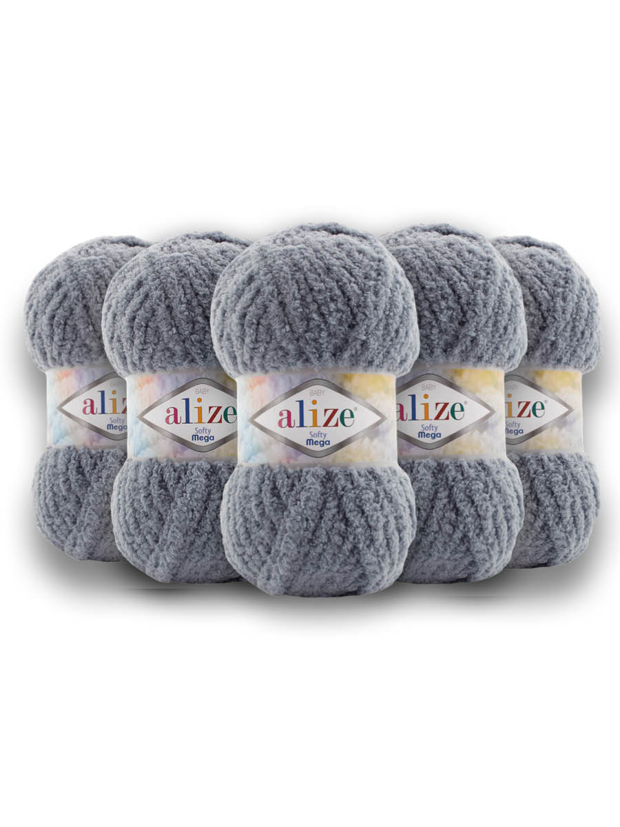Пряжа для вязания Alize softy mega 100 гр 70 м микрополиэстер мягкая 119 серый 5 мотков - фото 3