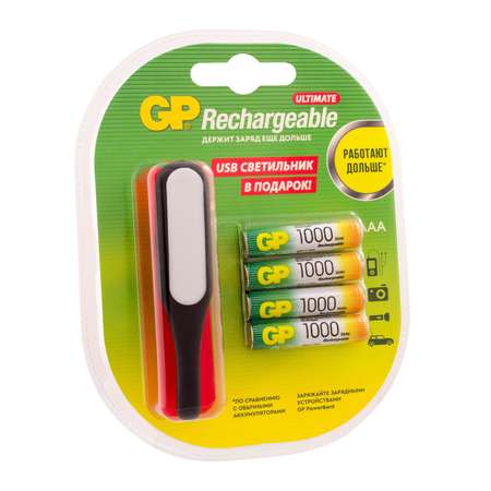Аккумулятор GP ААA HR03 1000мАч 4шт +USB светильник GP 100AAAHC/USBLED-2CR4