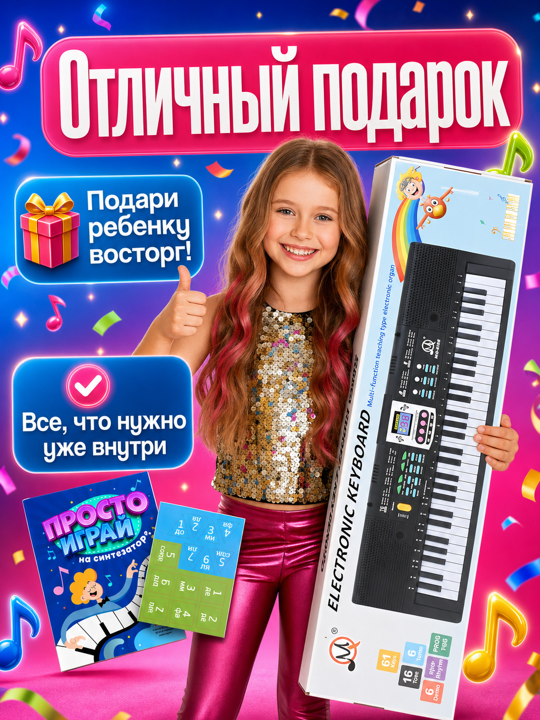 Игрушка музыкальная FAIRYMARY 61 клавиша Детский развивающий синтезатор, пианино - фото 6