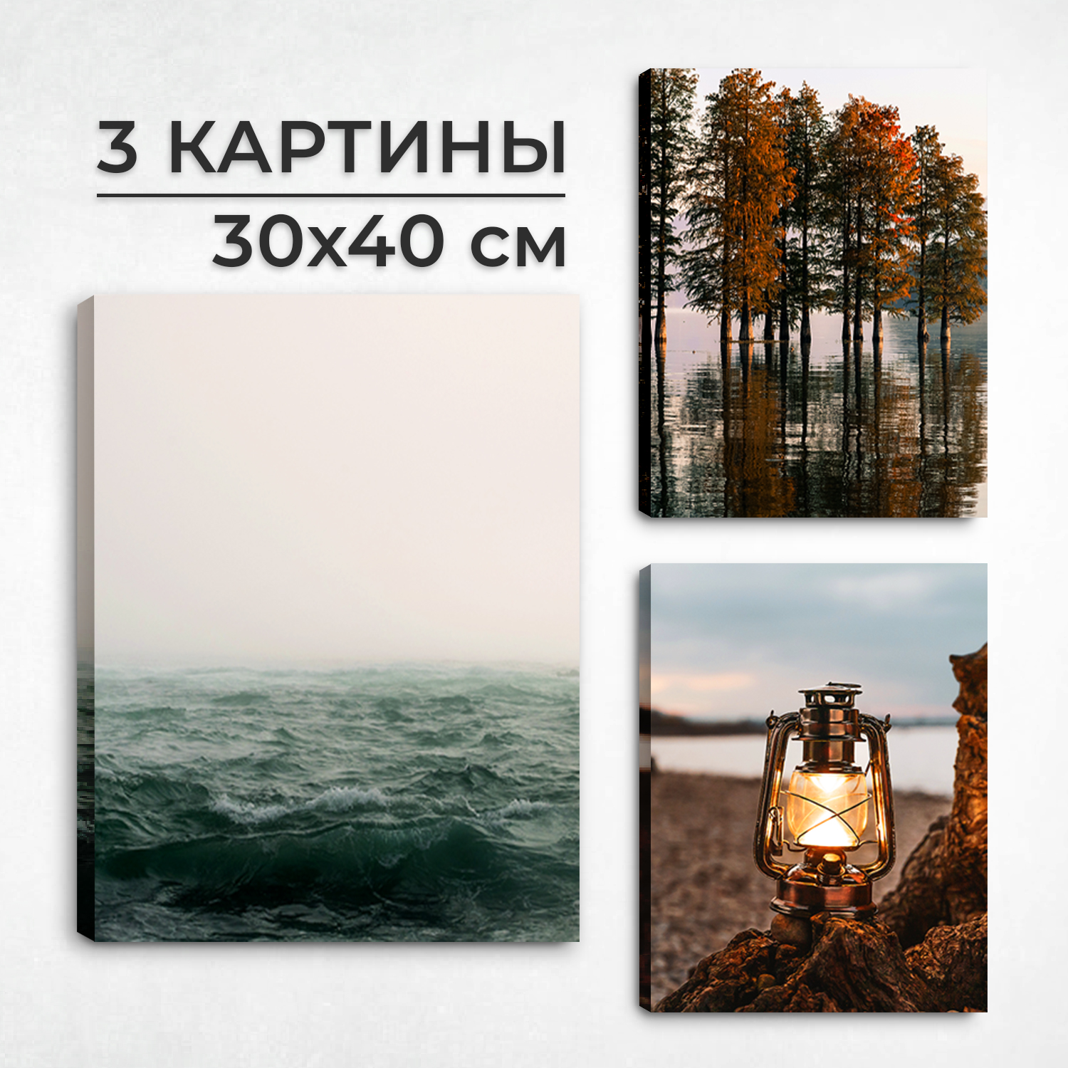 Комплект картин на холсте LORI Интерьерные на стену 3 в 1 Умиротворение 40х30 см - фото 1