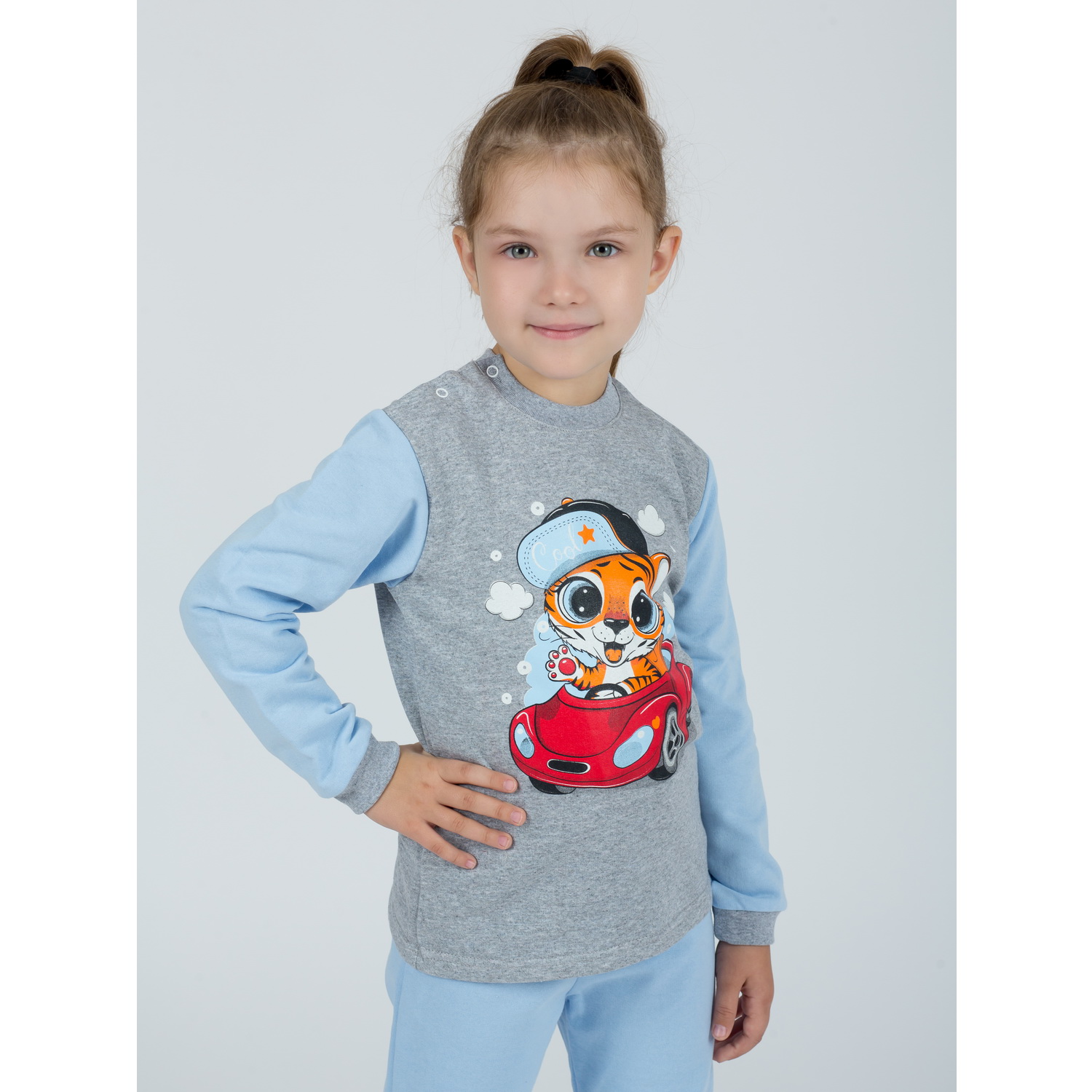 Костюм KiMMi co К-1408751 голубой меланж тигренок машина - фото 1