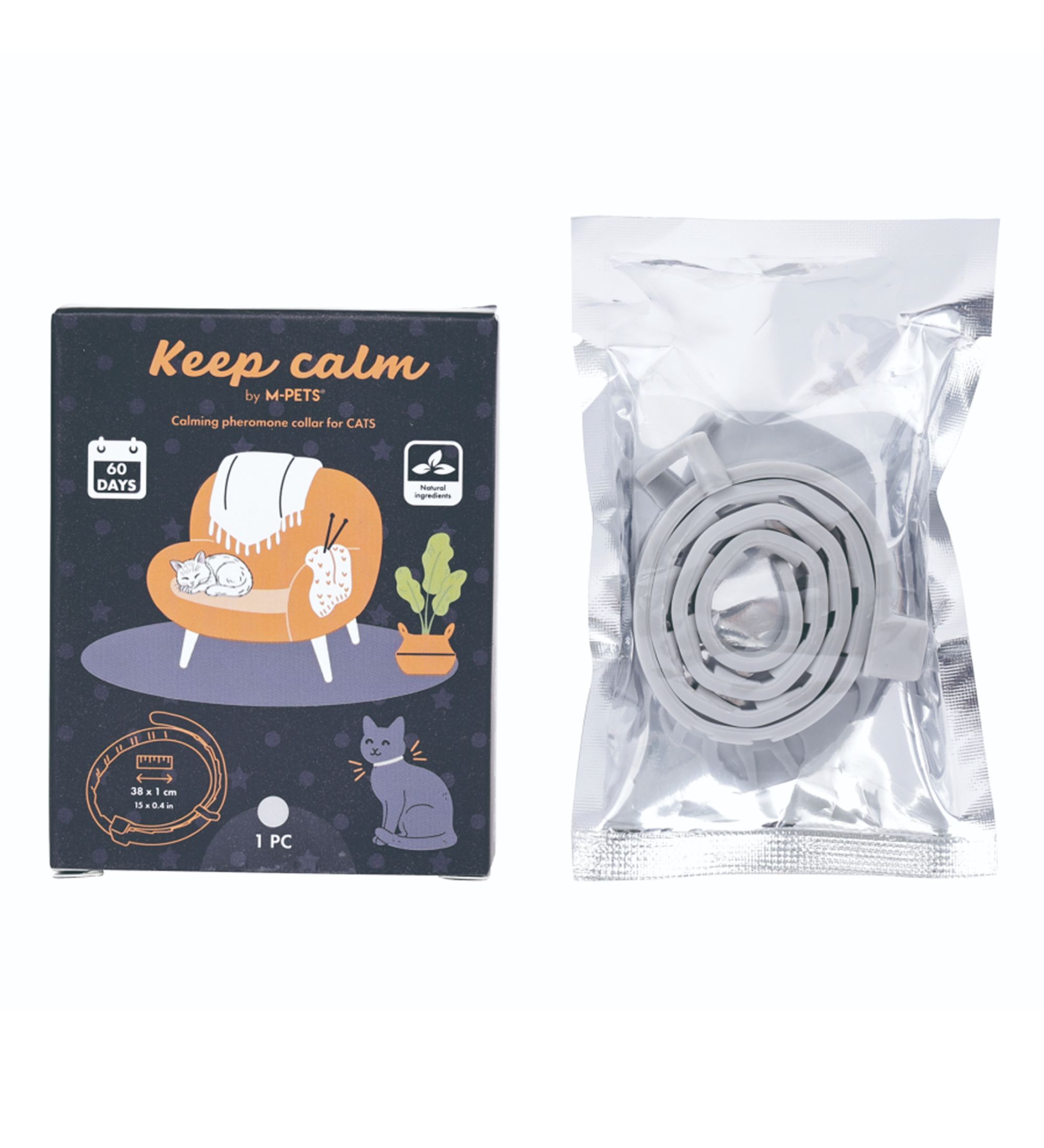 Ошейник для кошек M-PETS KEEP CALM успокаивающий феромон серый 1шт - фото 3
