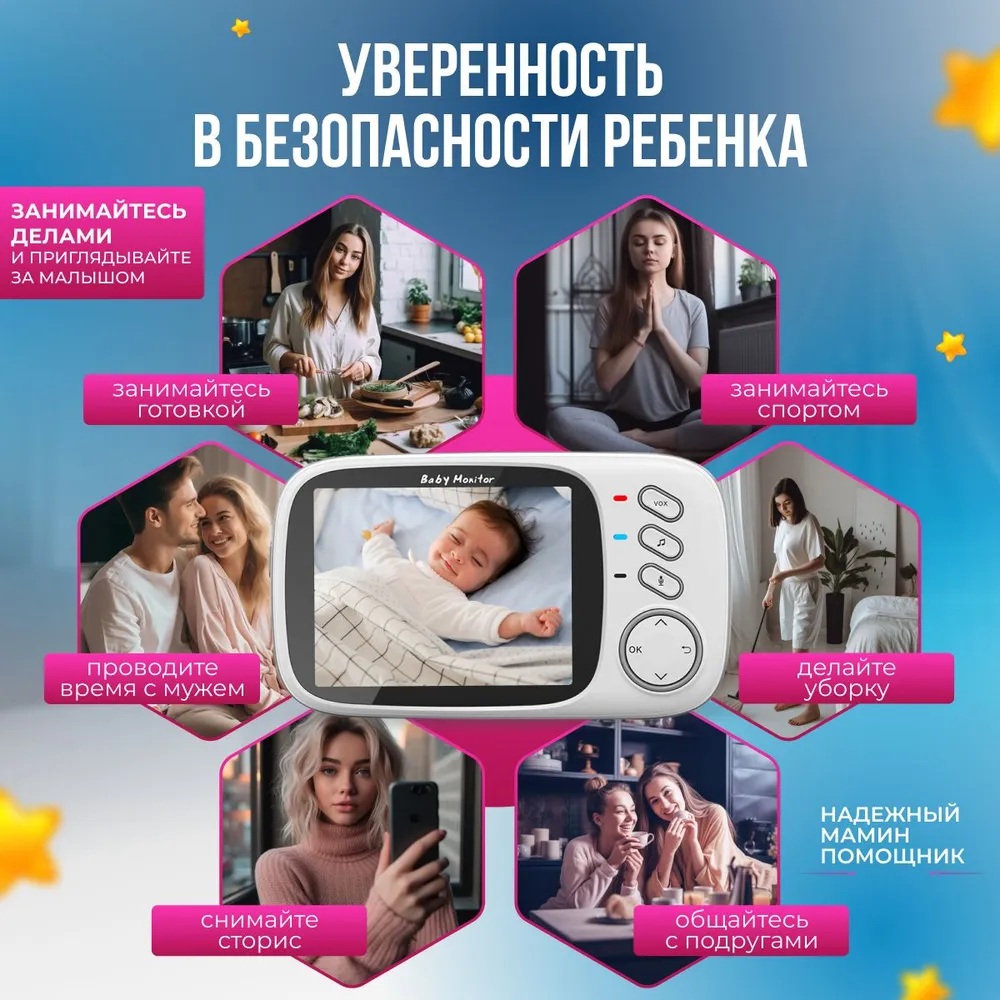 Беспроводная камера видеонаблюдения CASTLELADY поворотная с монитором, видеоняня с камерой и двусторонней связью, радионяня - фото 5