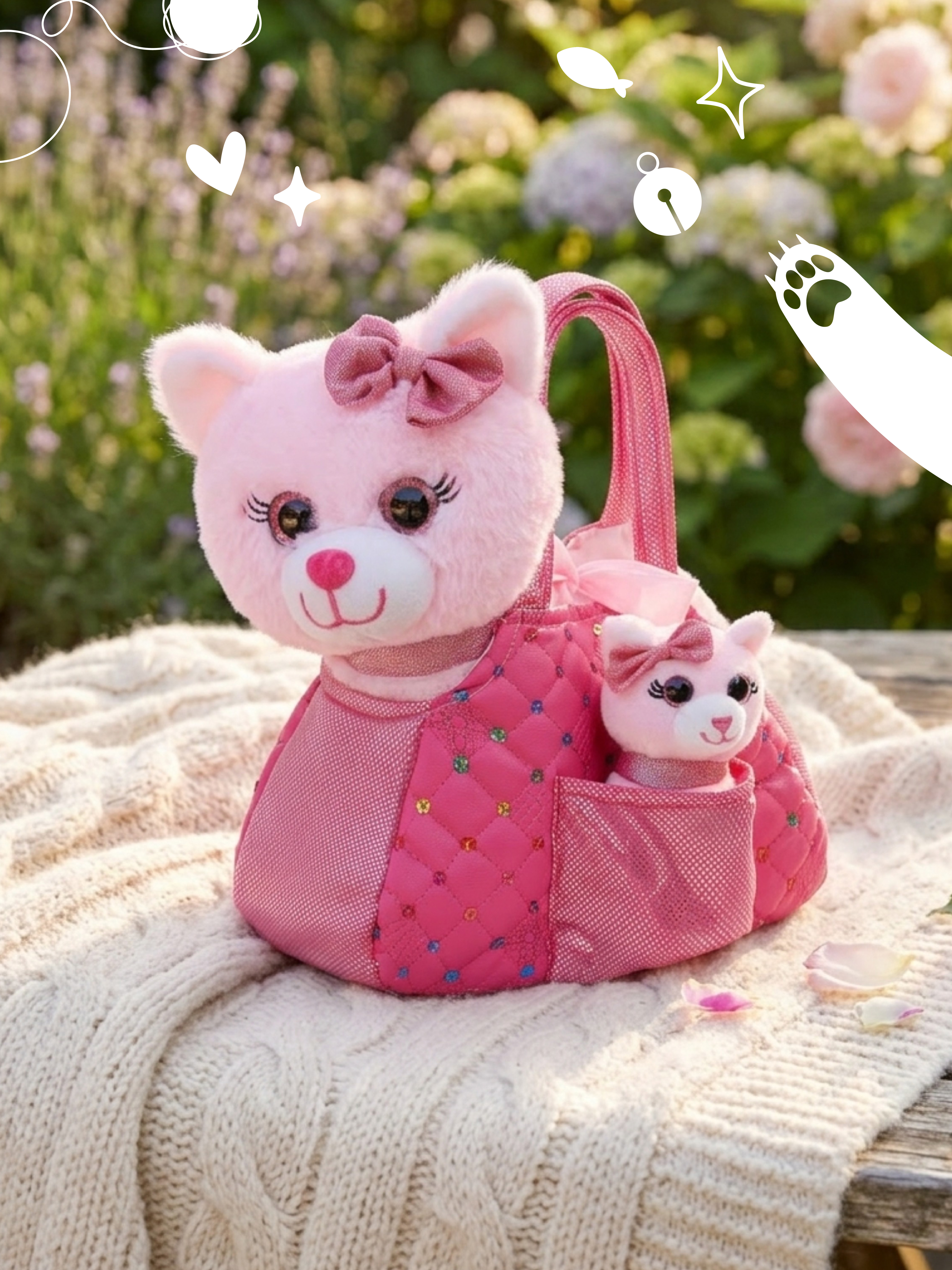 Мягкая игрушка Fluffy Family Кошка и котенок в сумочке - фото 3