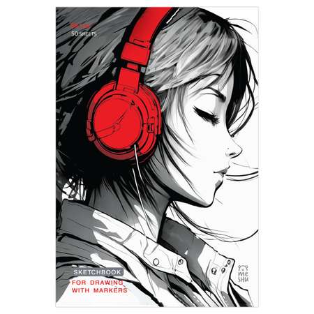 Скетчбук Meshu для рисования маркерами 50 листов А5 на склейке Girl and music