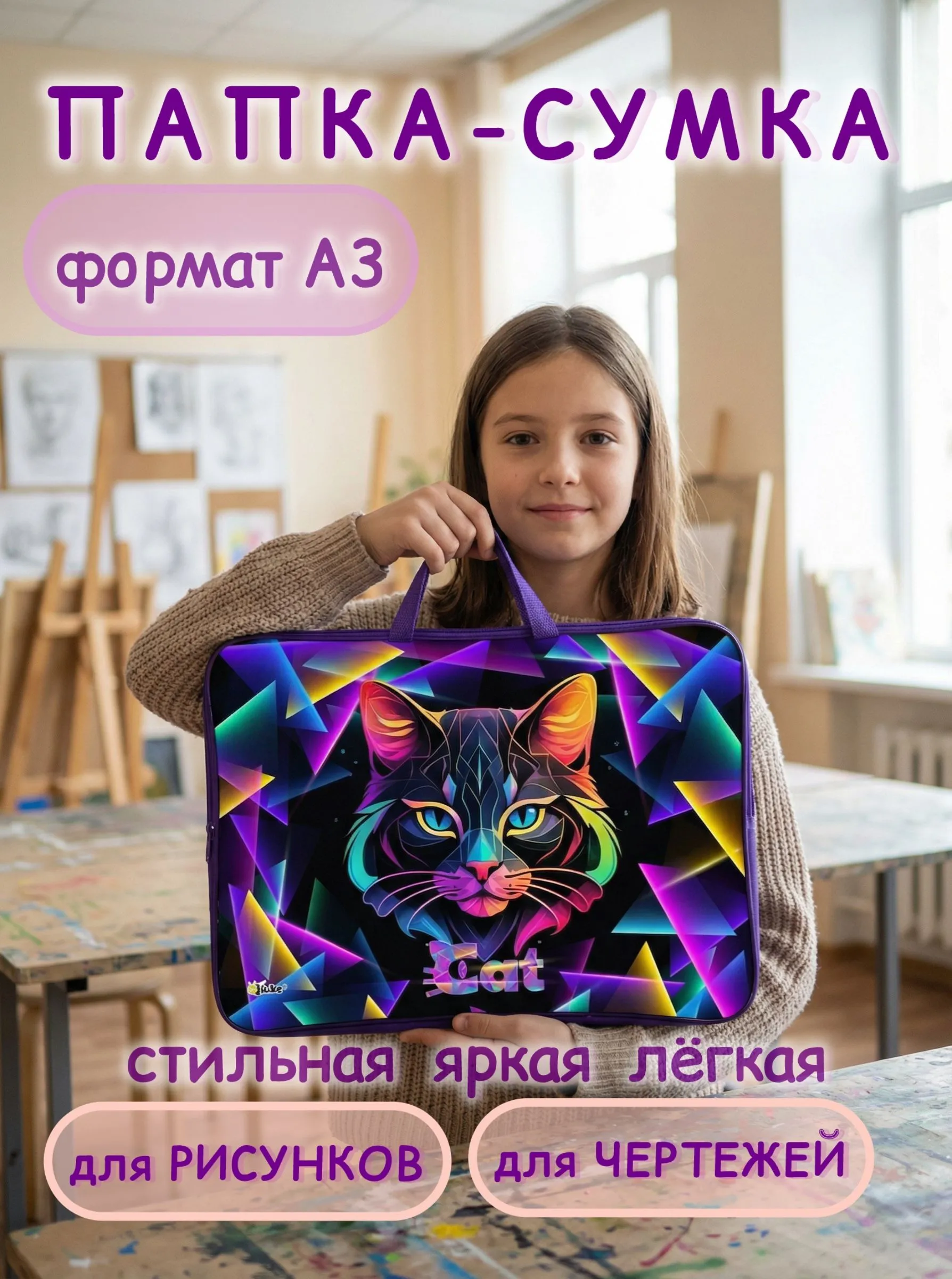 Папка с ручками Оникс Geometric cat А3 - фото 1