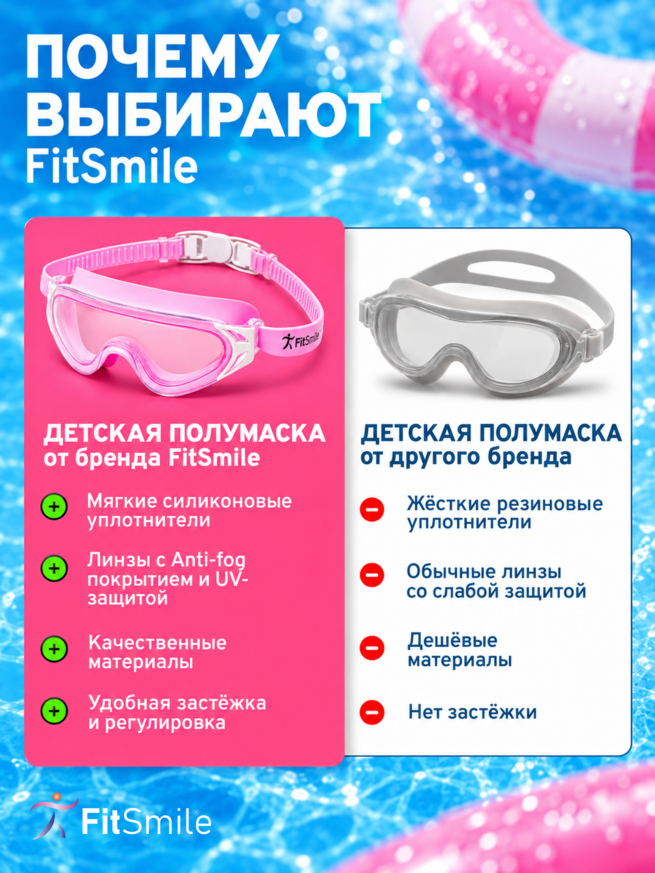 Полумаска детская FitSmile для плавания - фото 9