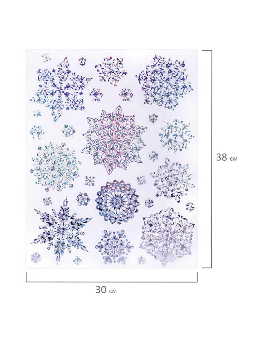 Новогодняя наклейка Золотая сказка на окна и стекла многоразовая Снежинки 30x38 см - фото 8