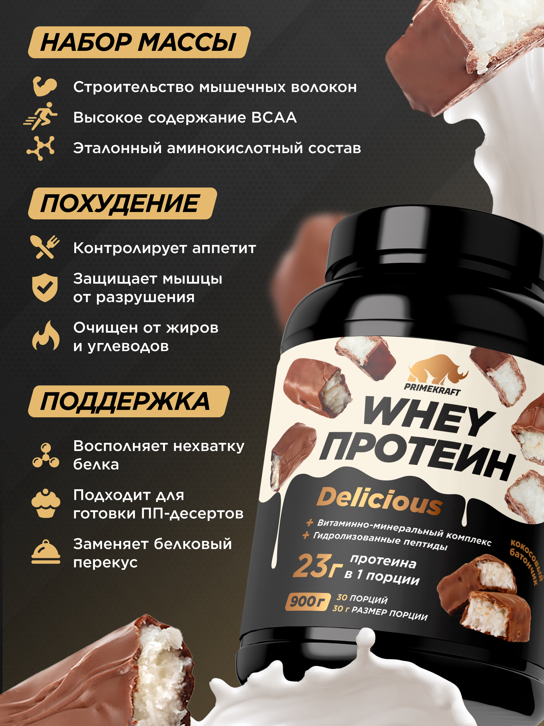 Протеин Whey Delisious Prime Kraft Кокосовый батончик - фото 3
