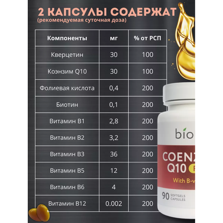 КоэнзимQ10 с В витаминами BIOTTE для взрослых БАД 60 капсул