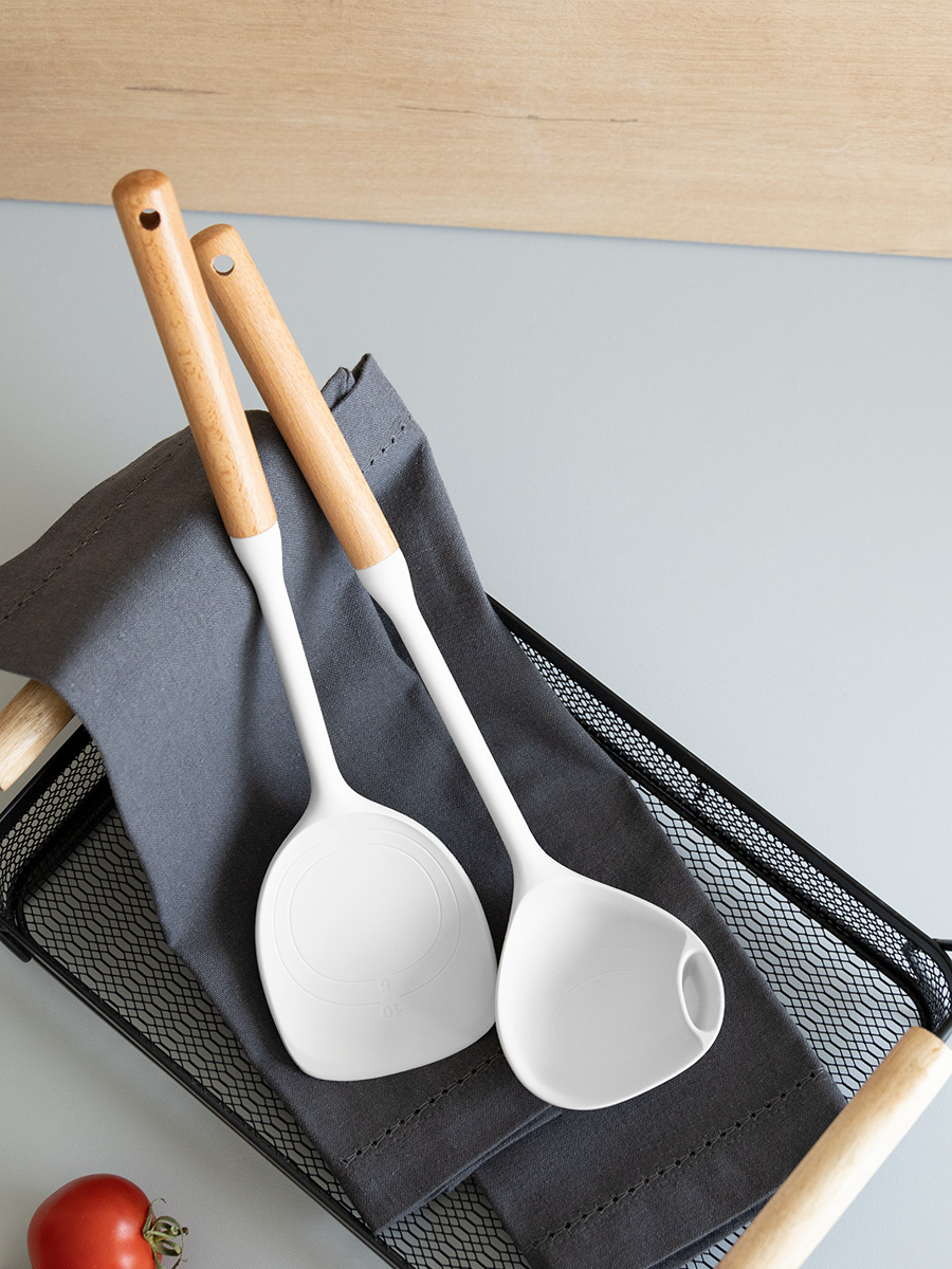 Набор кухонных принадлежностей DeNASTIA Силвуд (половник и лопатка) светло-серый A000345 - фото 3