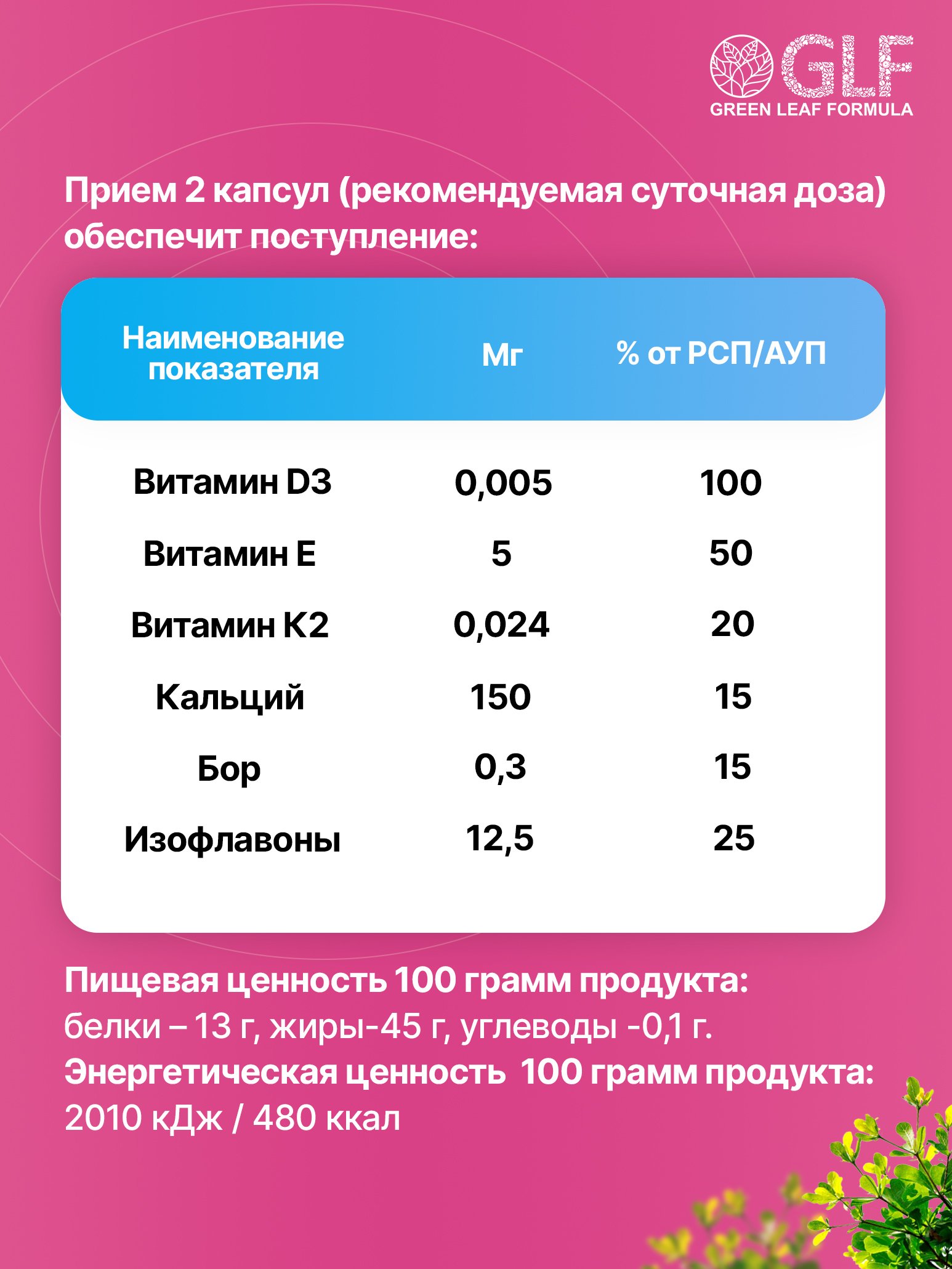 Кальций Д3 К2 для костей фитоэстрогены Green Leaf Formula Витамины для женщин 45+ - фото 9