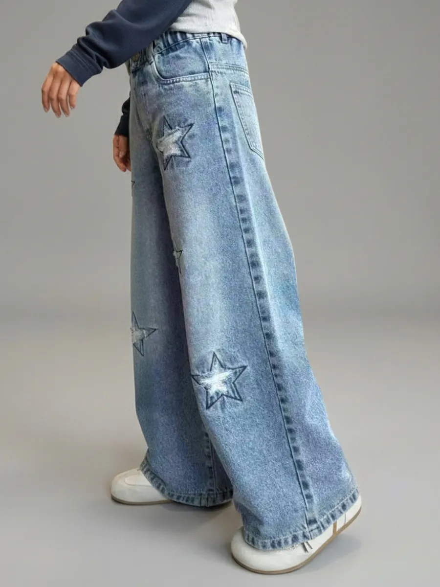 Джинсы iUkoworld Джинсы подростковые широкие палаццо на резинке - фото 5