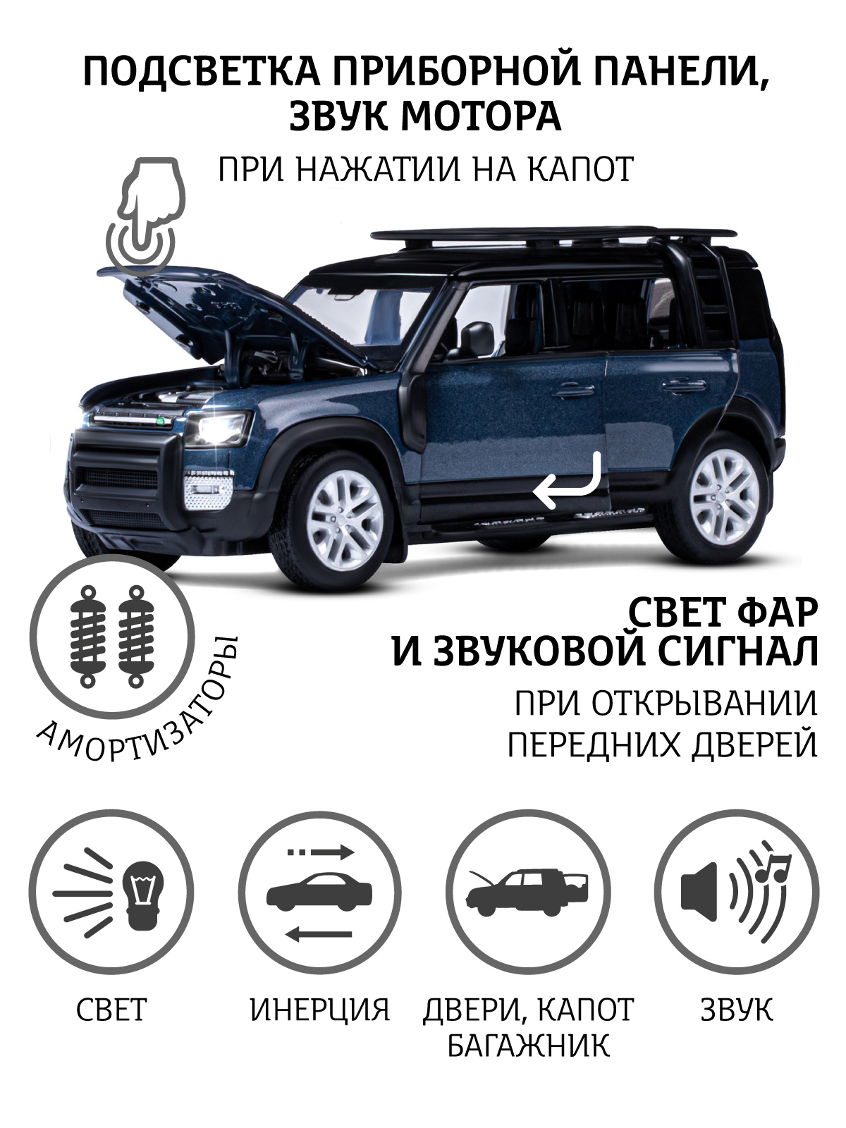 Внедорожник АВТОпанорама Land Rover Defender 110 1:32 JB1251752 - фото 3