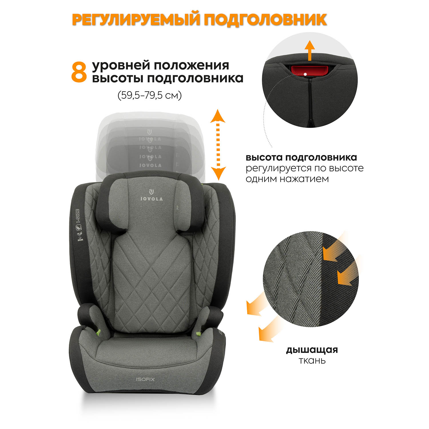 Автокресло JOVOLA Atour Isofix 2/3 (15-36 кг) серый - фото 6