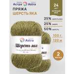 Пряжа Astra Premium Шерсть яка Yak wool теплая мягкая 100 г 120 м 24 зеленый мох 2 мотка