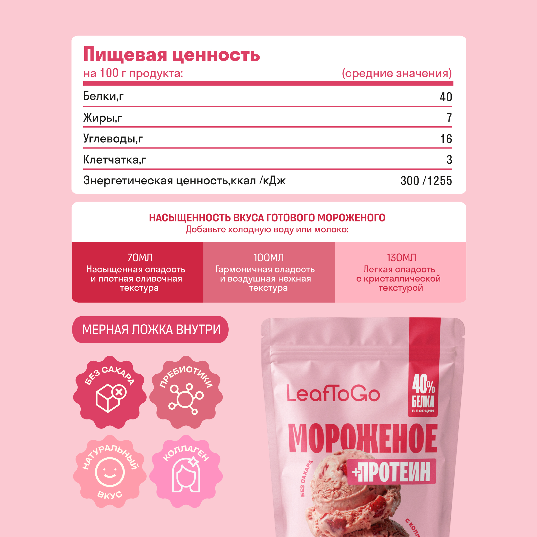 Смесь для протеинового мороженого LeafToGo без сахара 500 гр соленая карамель - фото 11