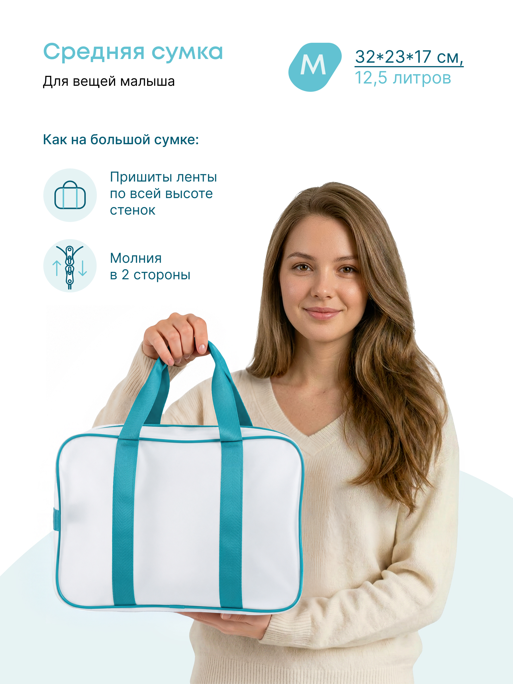 Сумка в роддом Wolli Матовый бирюзовый комплект 3 шт - фото 5