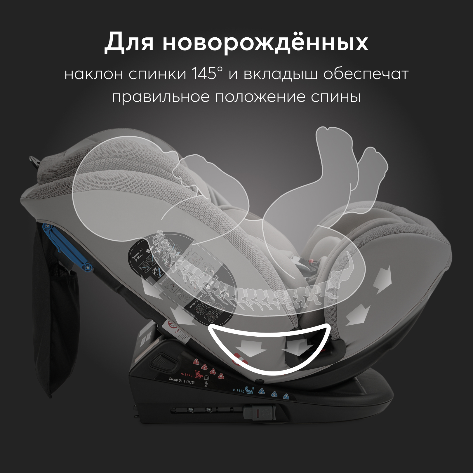 Автокресло Happy Baby Orex Isofix 0+/1/2/3 (0-36 кг) серый - фото 3