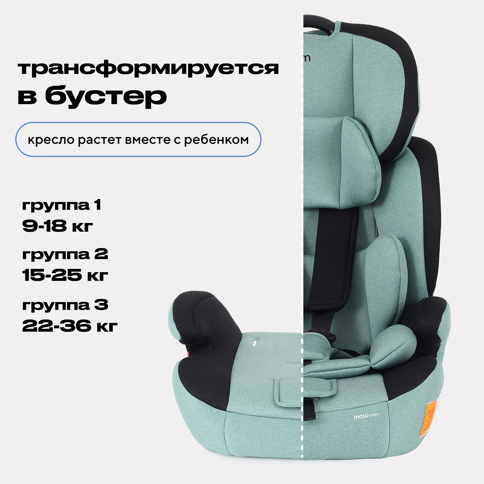 Автокресло MOWbaby Runner Green 1/2/3 (9-36 кг) - фото 2
