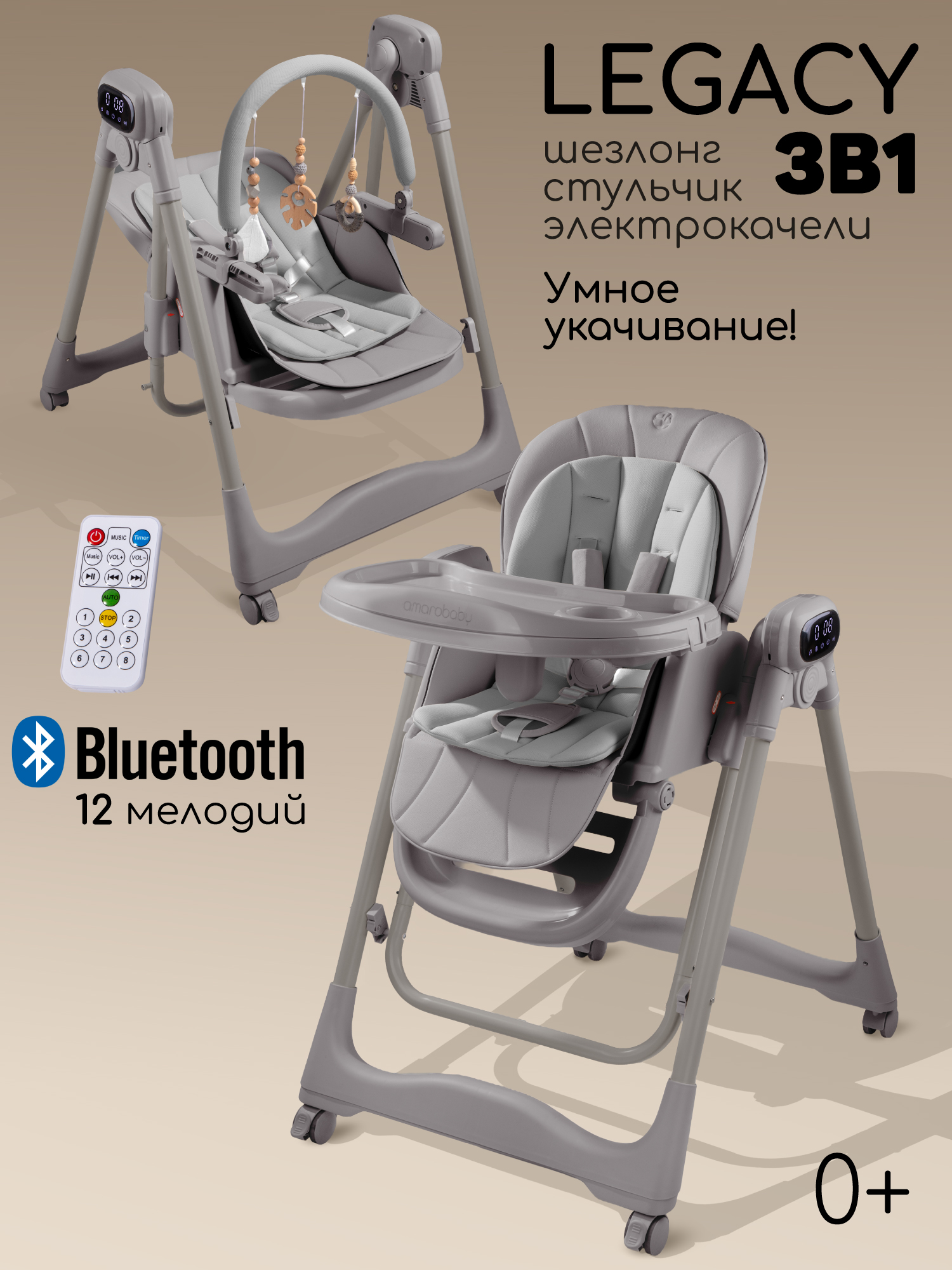 Стульчик для кормления Amarobaby Legacy серый - фото 1