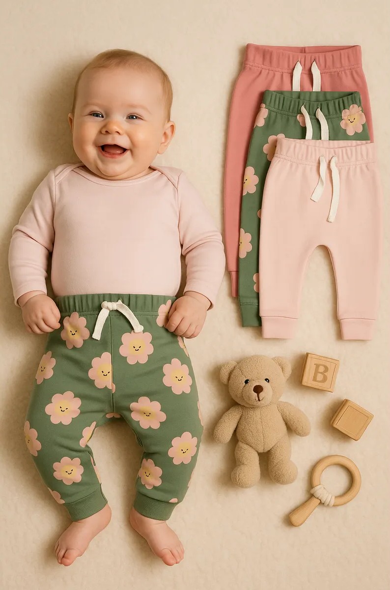 Брюки 3 шт Mark Formelle (Марк Формэль) 85113-3/св.розовый +розовый +цветы на зелени - фото 1