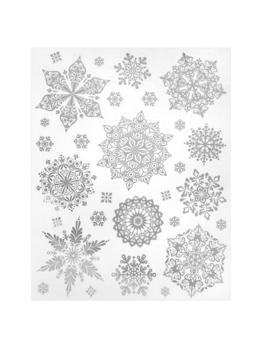 Новогодние наклейки Золотая сказка на окна и стекла многоразовые Снежинки 4 листа 30x38 см - фото 7