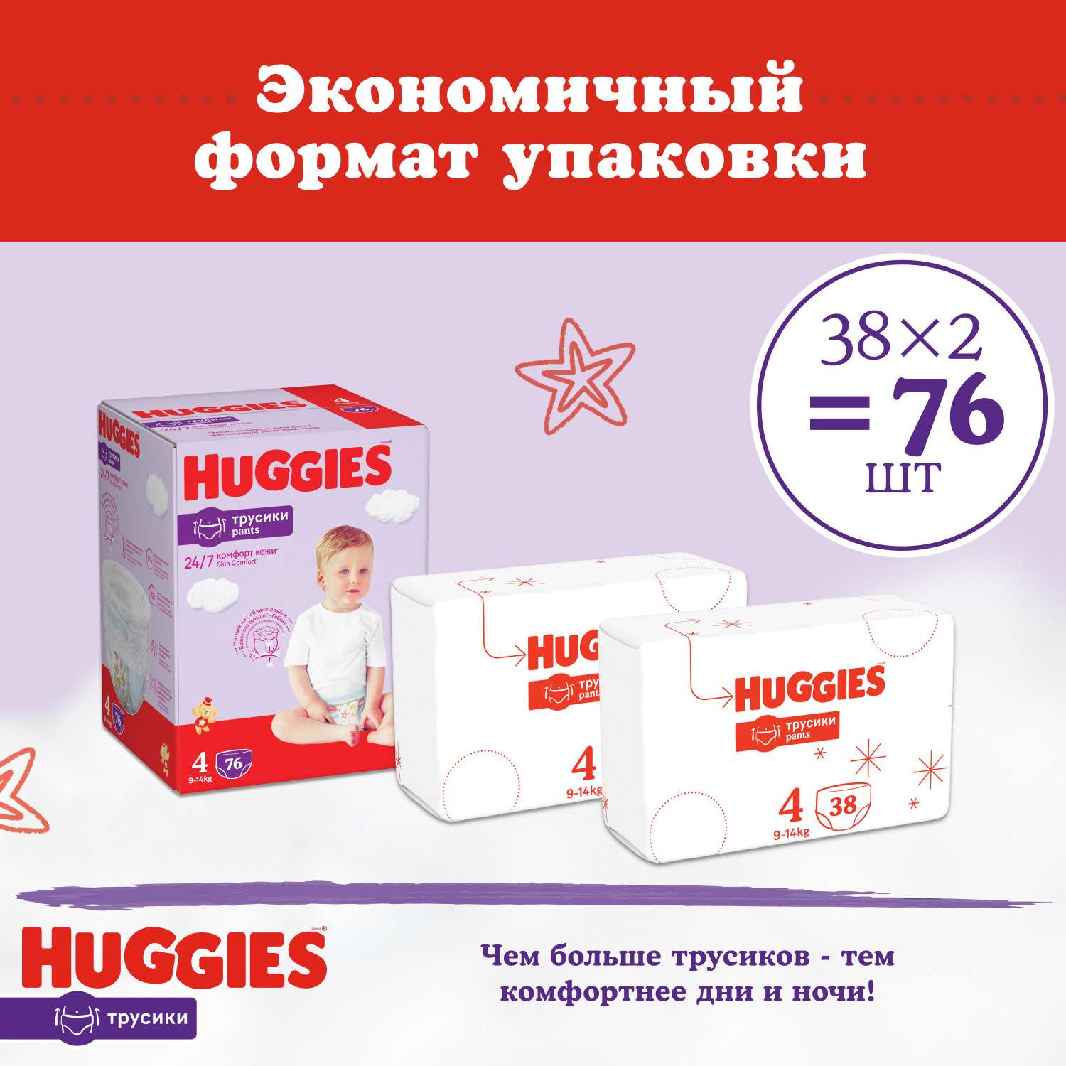 Трусики Huggies Ultra Comfort 4 (9-14 кг) 76 шт. - фото 3