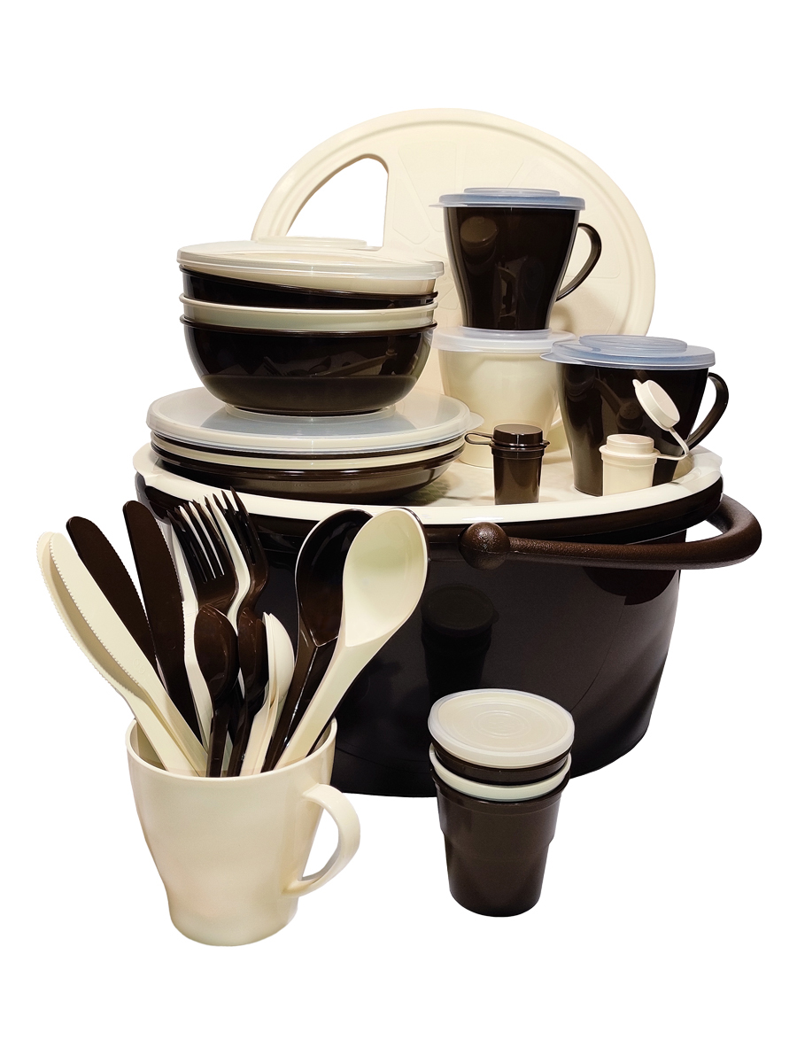 Набор посуды Solaris на 4 персоны в контейнере ванильно-шоколадный - фото 2