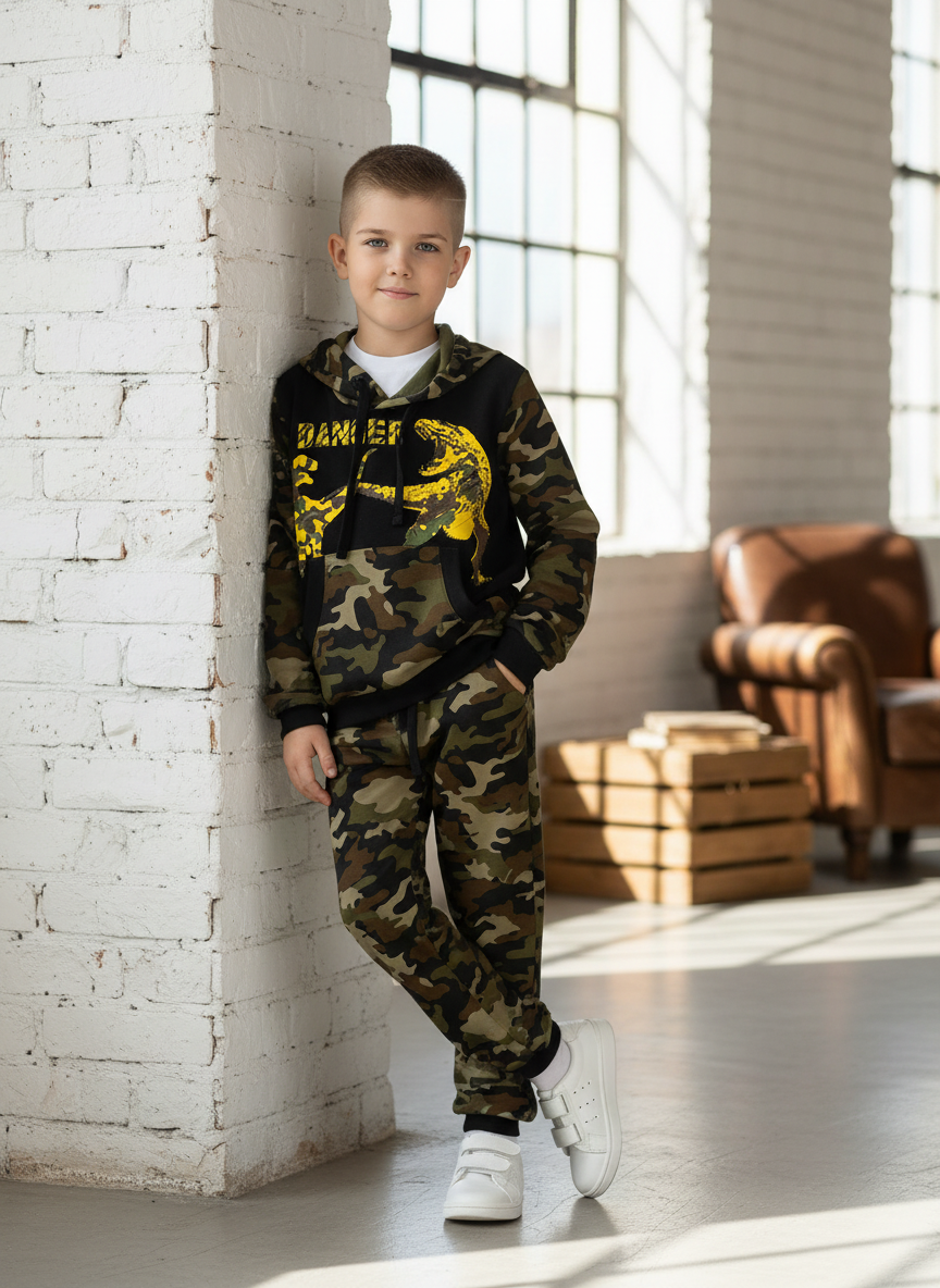 Худи и брюки Утенок 747 хаки черный дино - фото 1